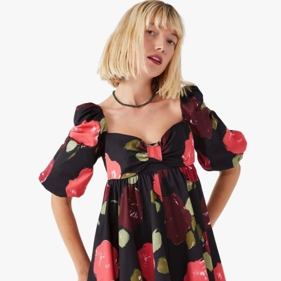 Kate Spade NWT New York Just Rosy Beau Dress Short Babydoll Black Floral Size 6 - Picture 4 of 15